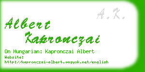 albert kapronczai business card